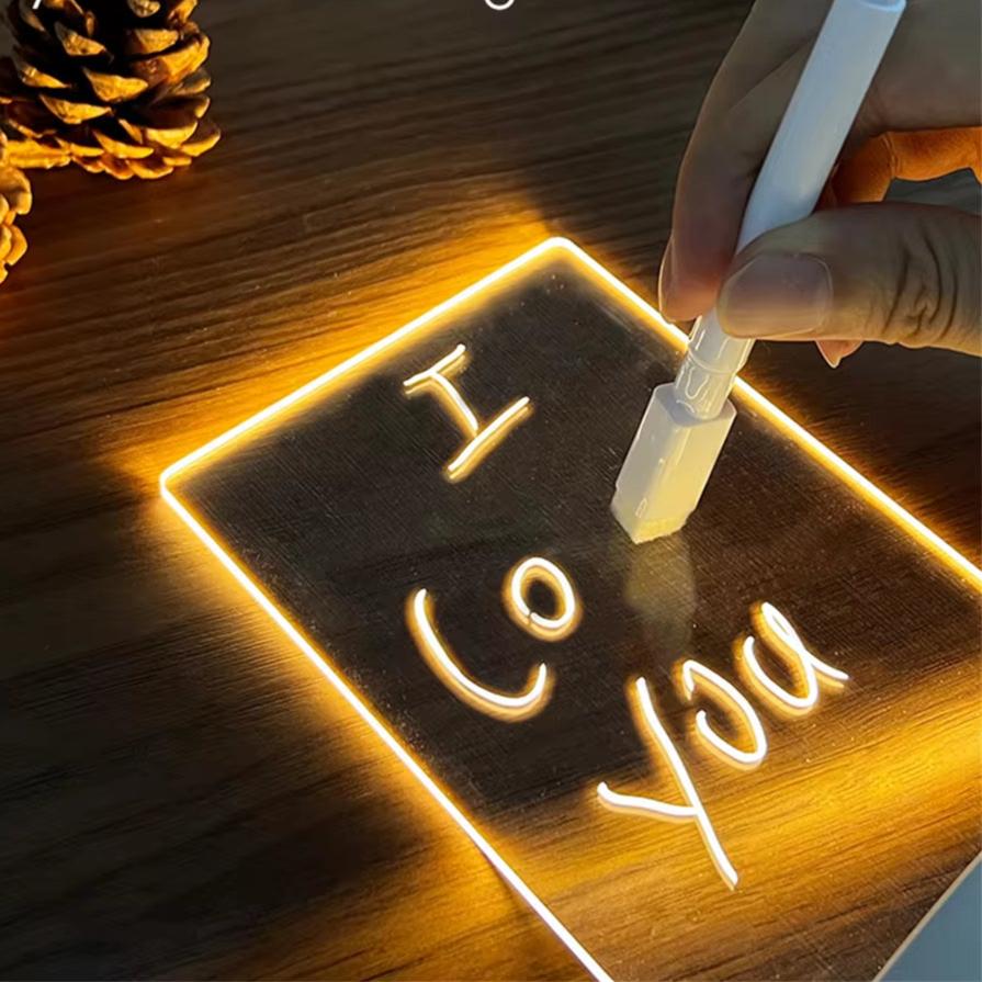 Transparent Luminous LED Night Lights USB Luminous Acrylic Night Light Erasable Write Message Board Calendar Desktop Ornaments